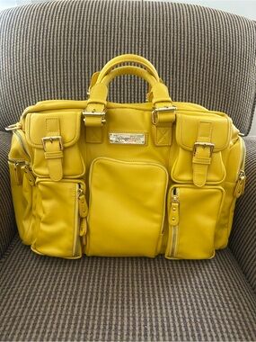 House of Flynn Yellow Camera Backpack Diaper Bag Convertible Multi Pocket